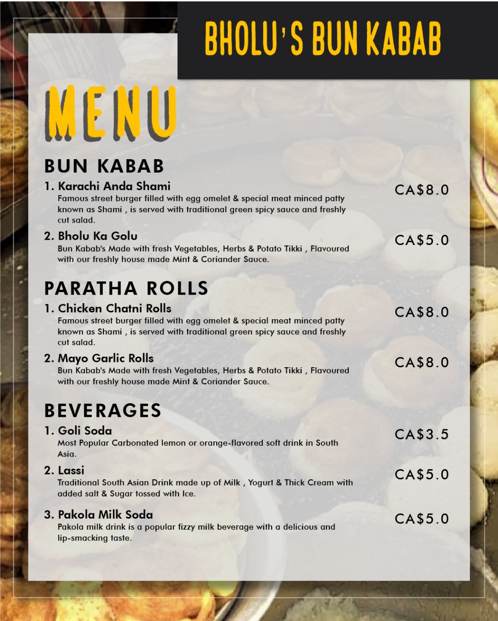Bholu Bun Kabab Menu