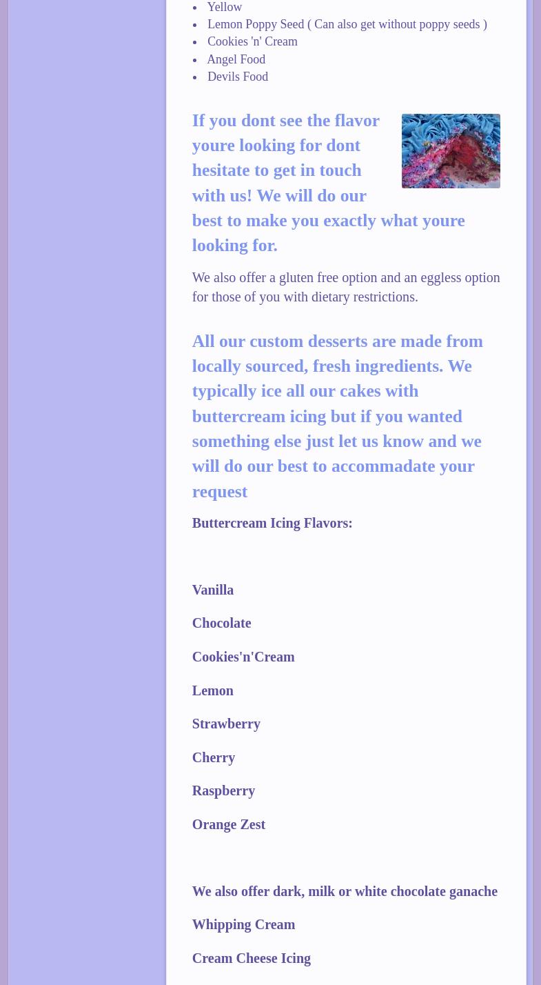 Nanerz Custom Cakes Menu