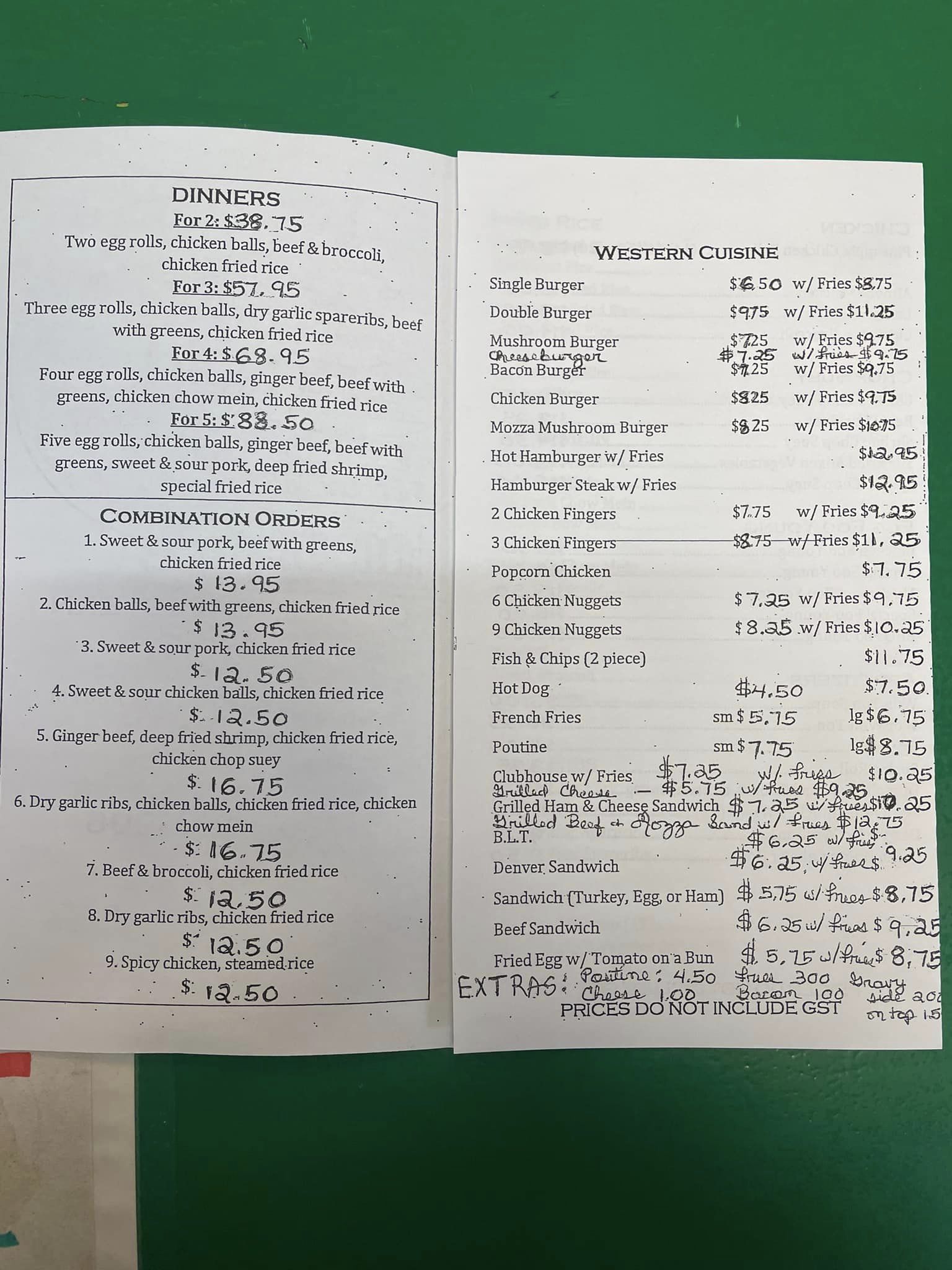 Green House Coffee Shop Menu