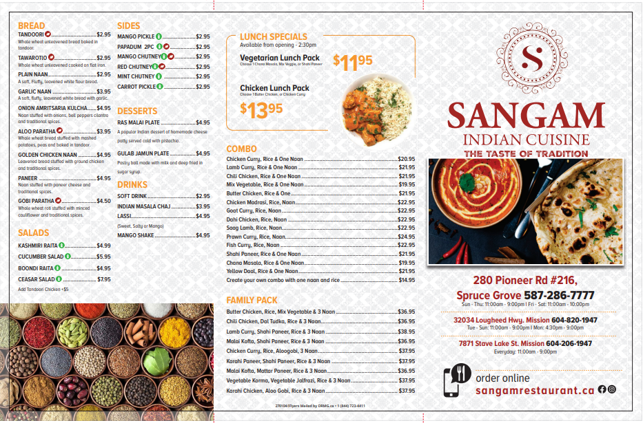 Sangam Indian Cuisine Menu