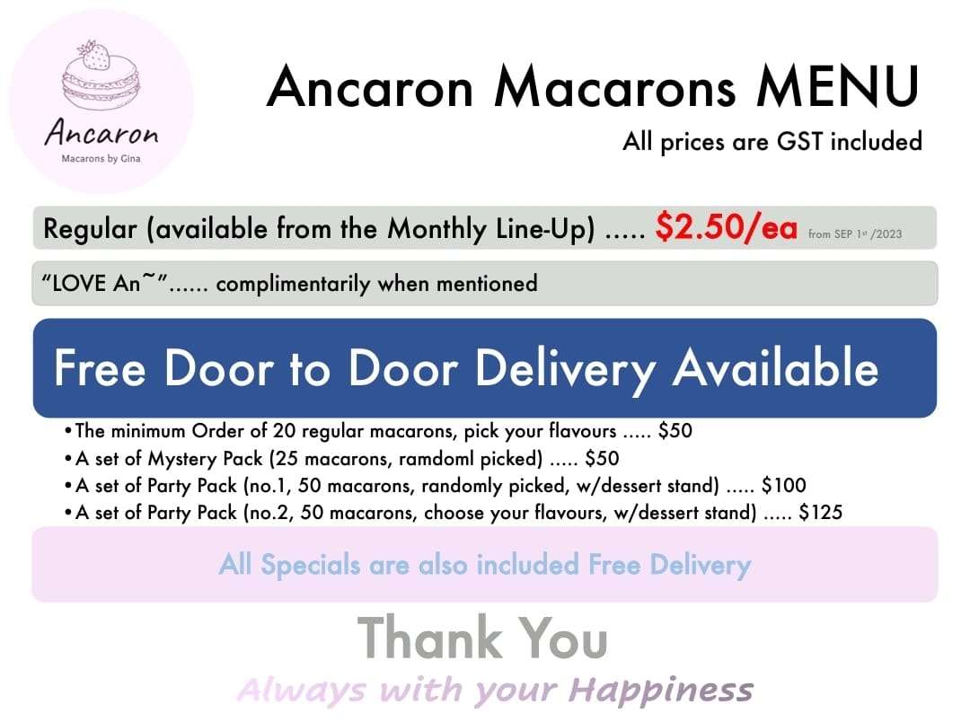 Ancaron Macarons Menu