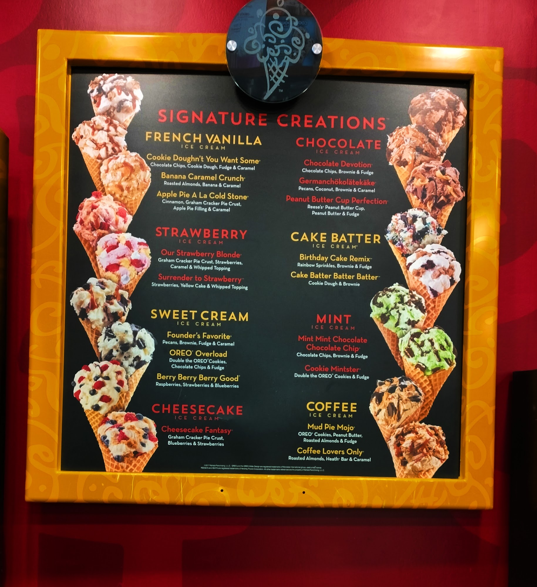 Cold Stone Creamery Menu