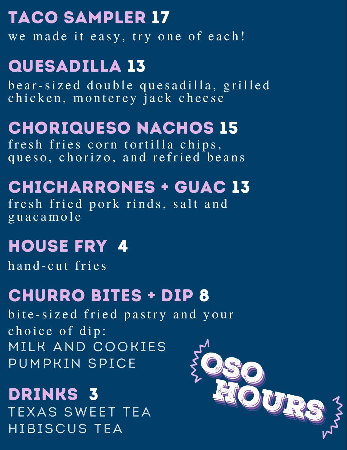 Oso Gordito Menu