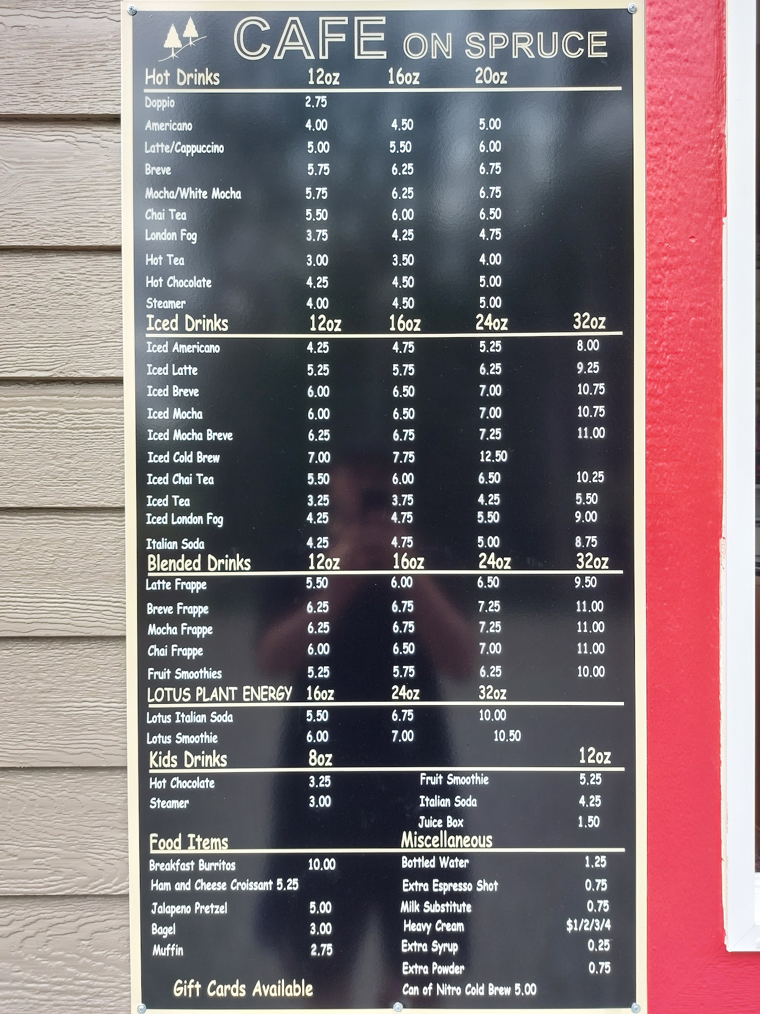 Café on Spruce Menu