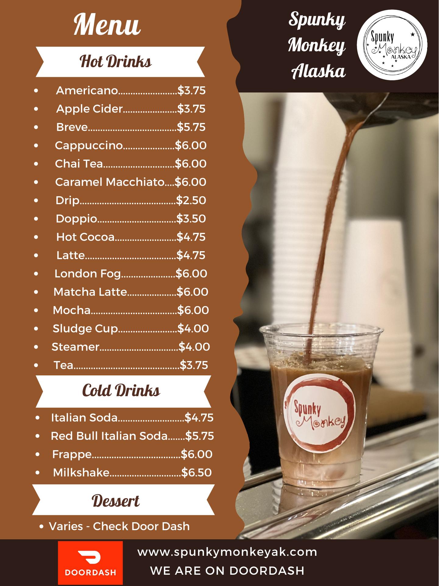Spunky Monkey Alaska Menu