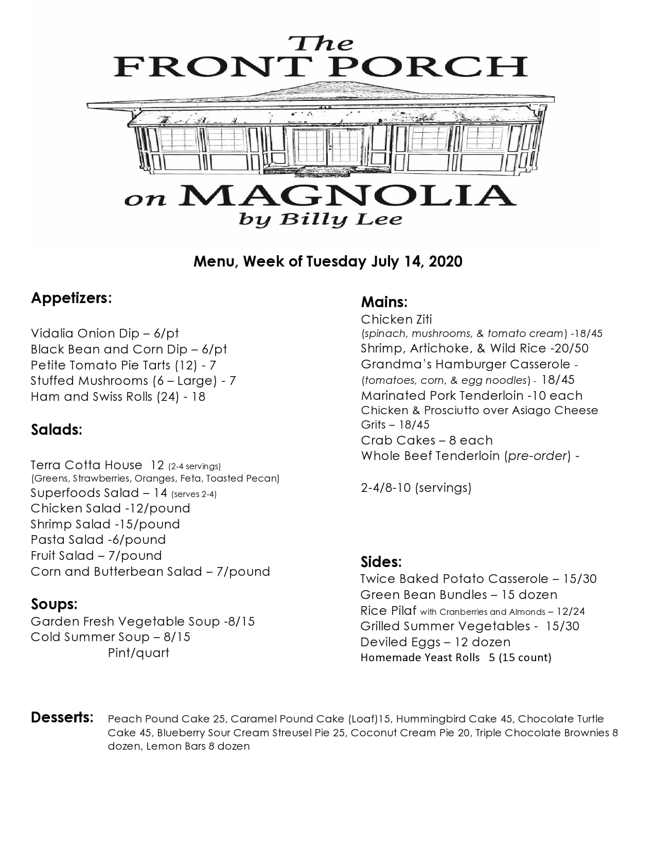 Terra Cotta Catering Menu