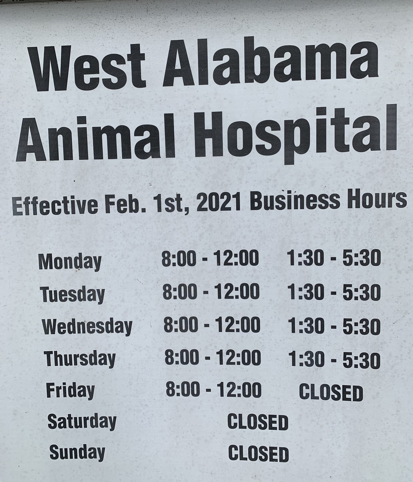 West Alabama Animal Hospital 26075 AL-17, Carrollton Alabama 35447