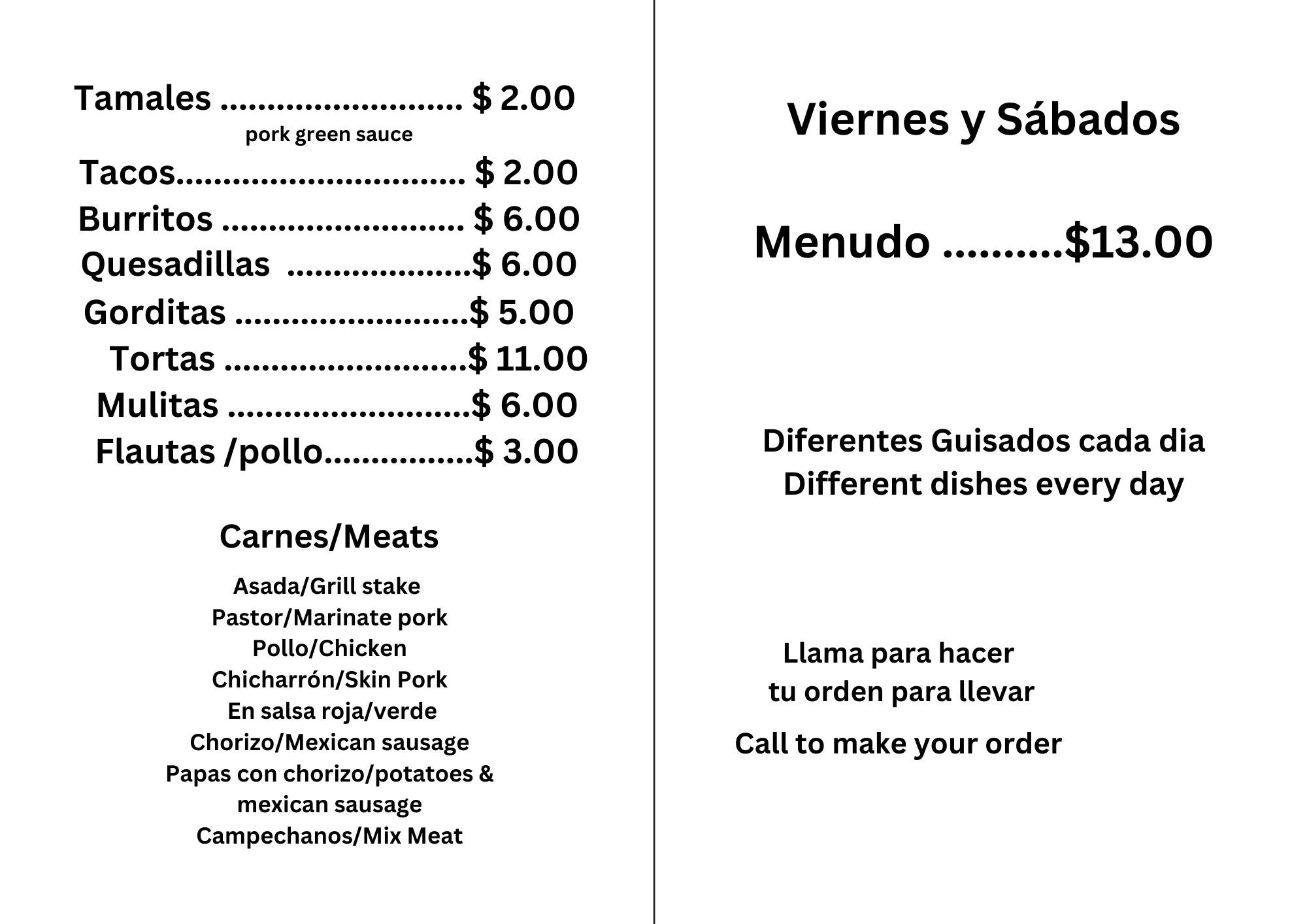 Taqueria Lili Menu