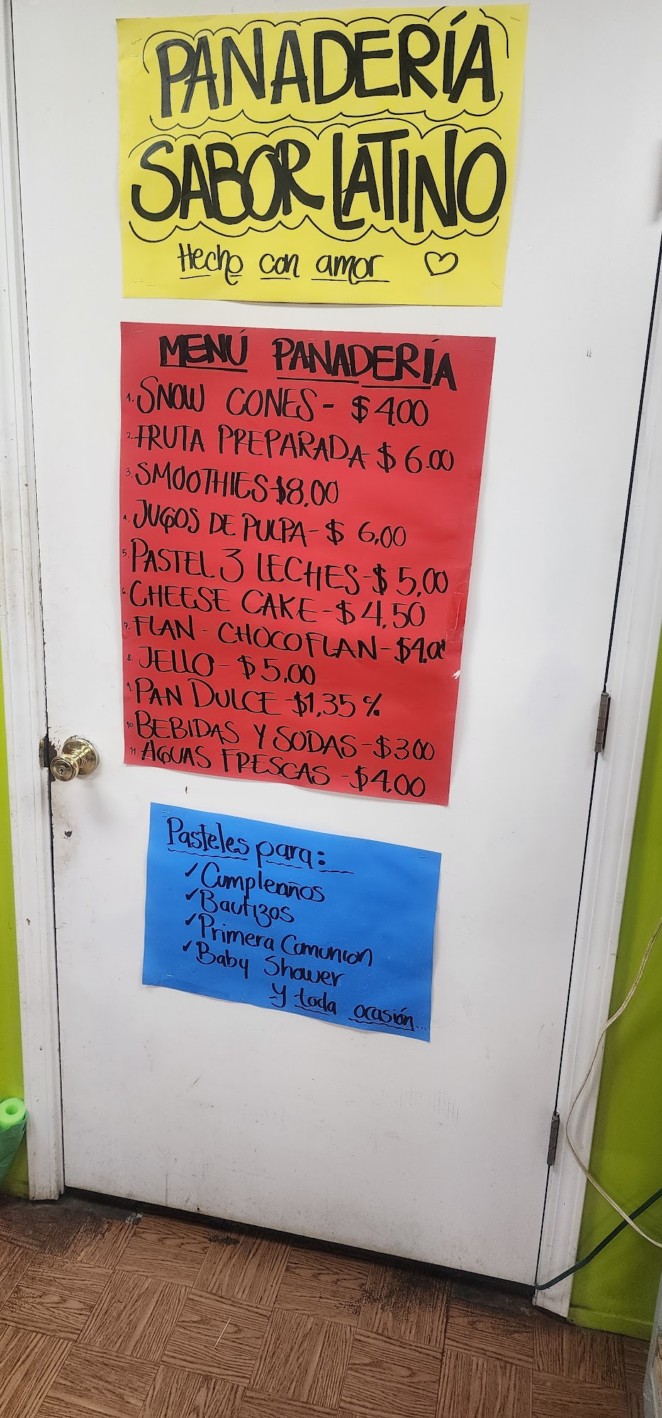 Panaderia Sabor Latino Menu