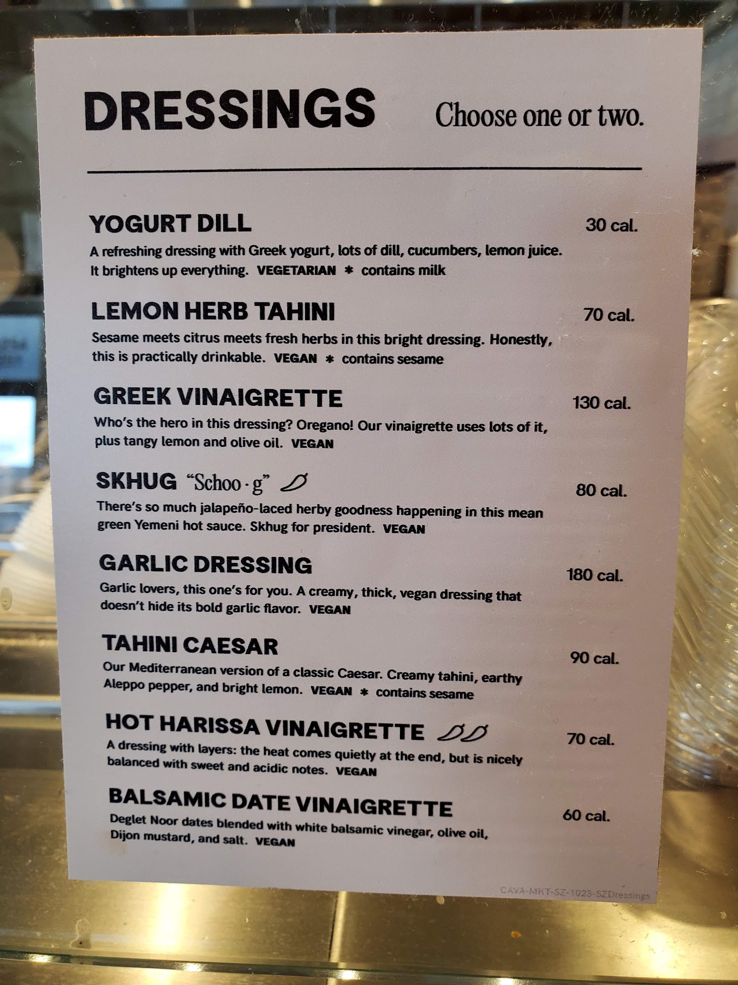 CAVA Menu