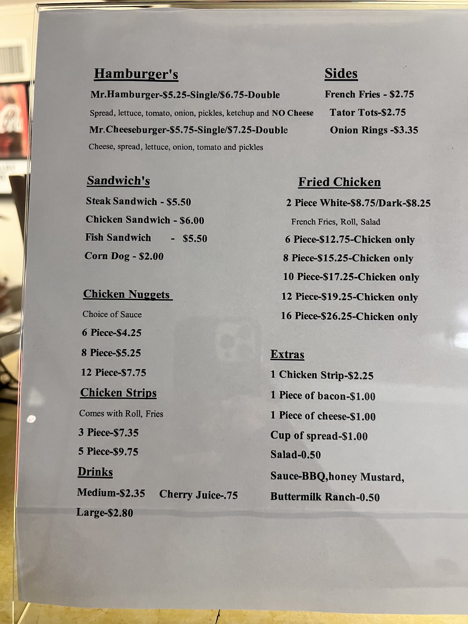 Millry Drive In Menu