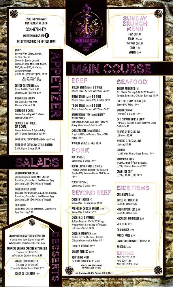 Infusion Lounge Menu
