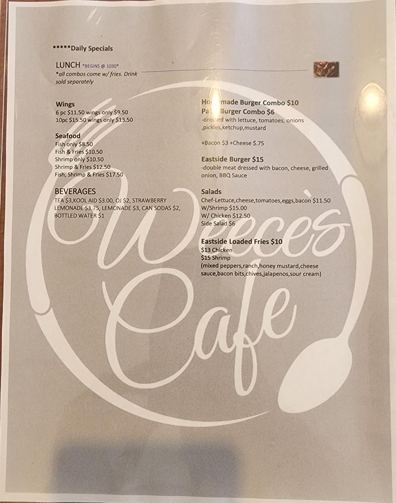 Weece’s Cafe Menu