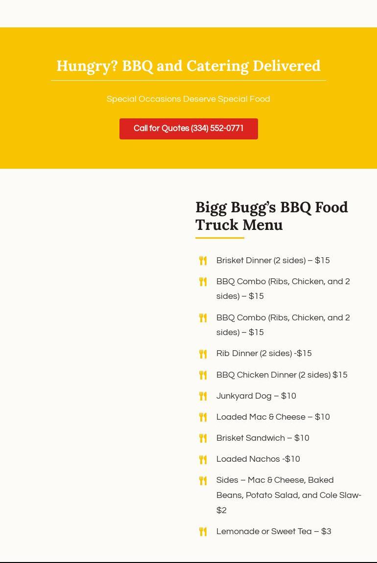 Bigg Bugg’s BBQ Menu