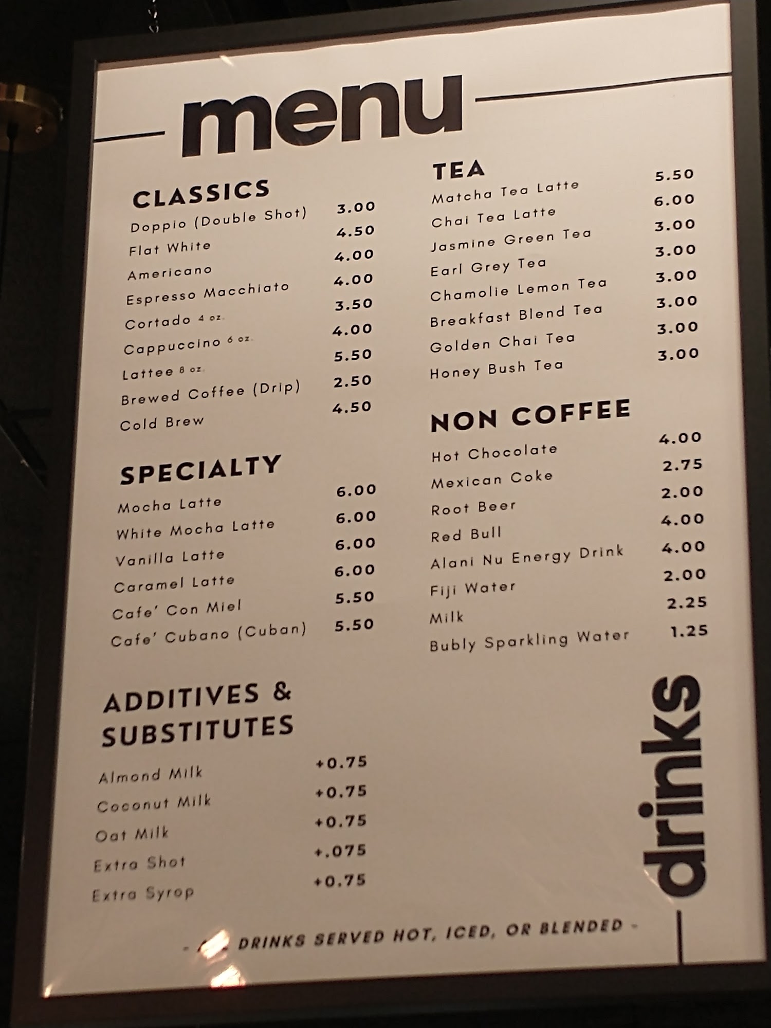 Level Ground Coffee Menu