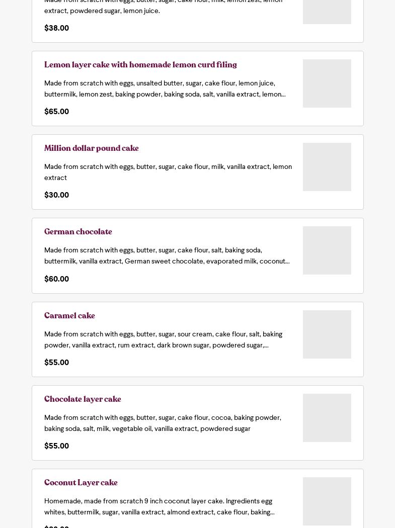 Sweet's Down Home Cakes Inc Menu