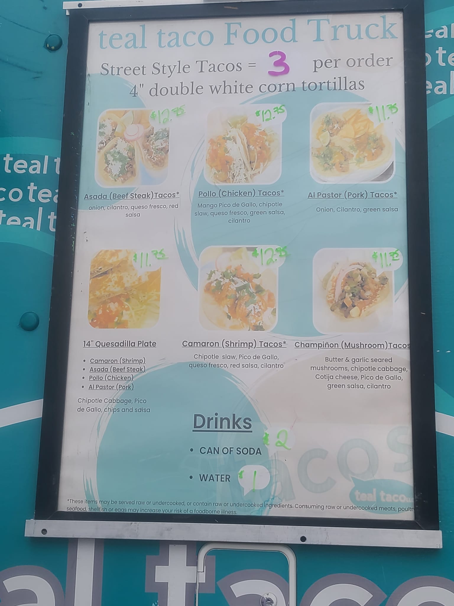Teal Taco Menu