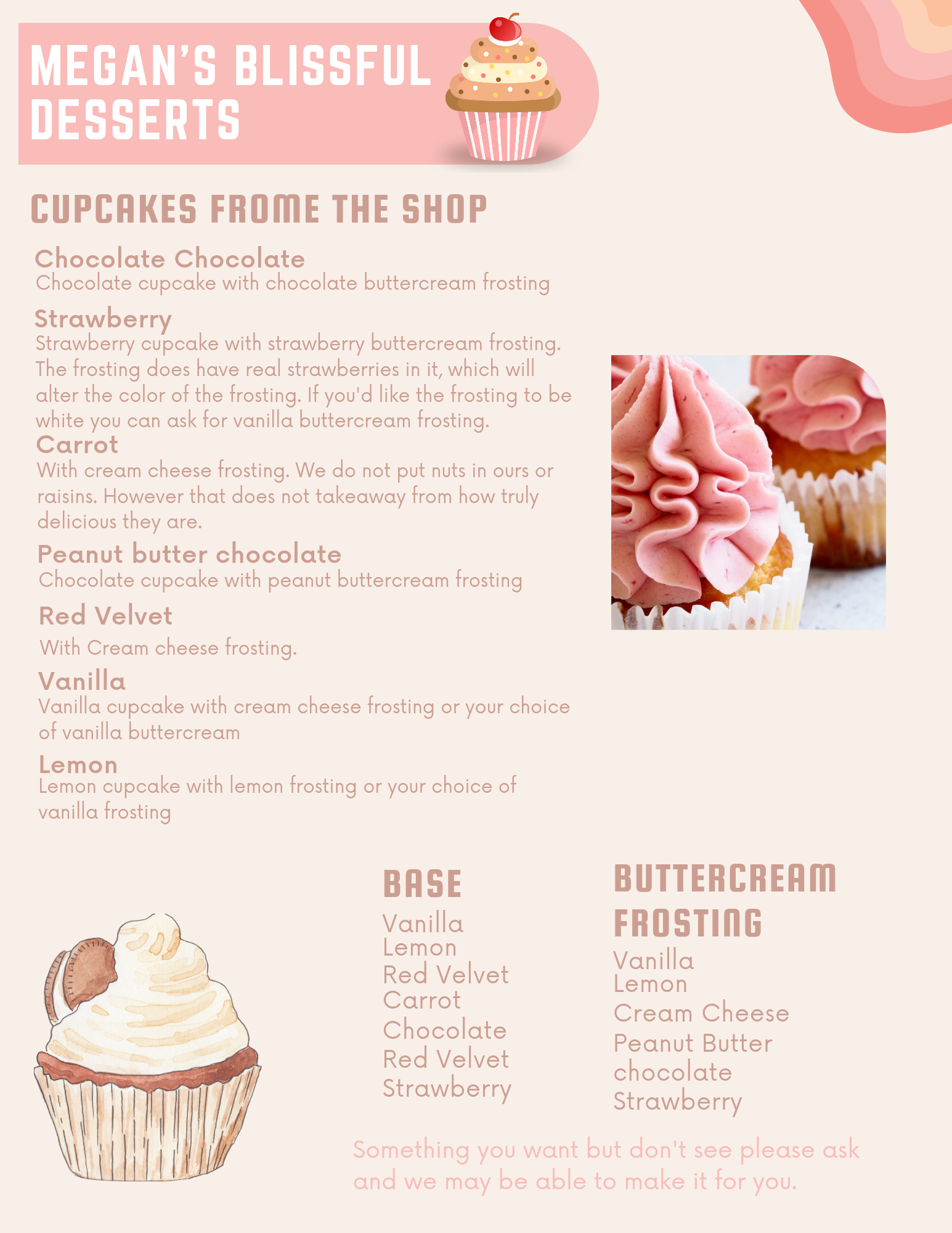 Megan's Blissful Desserts Menu