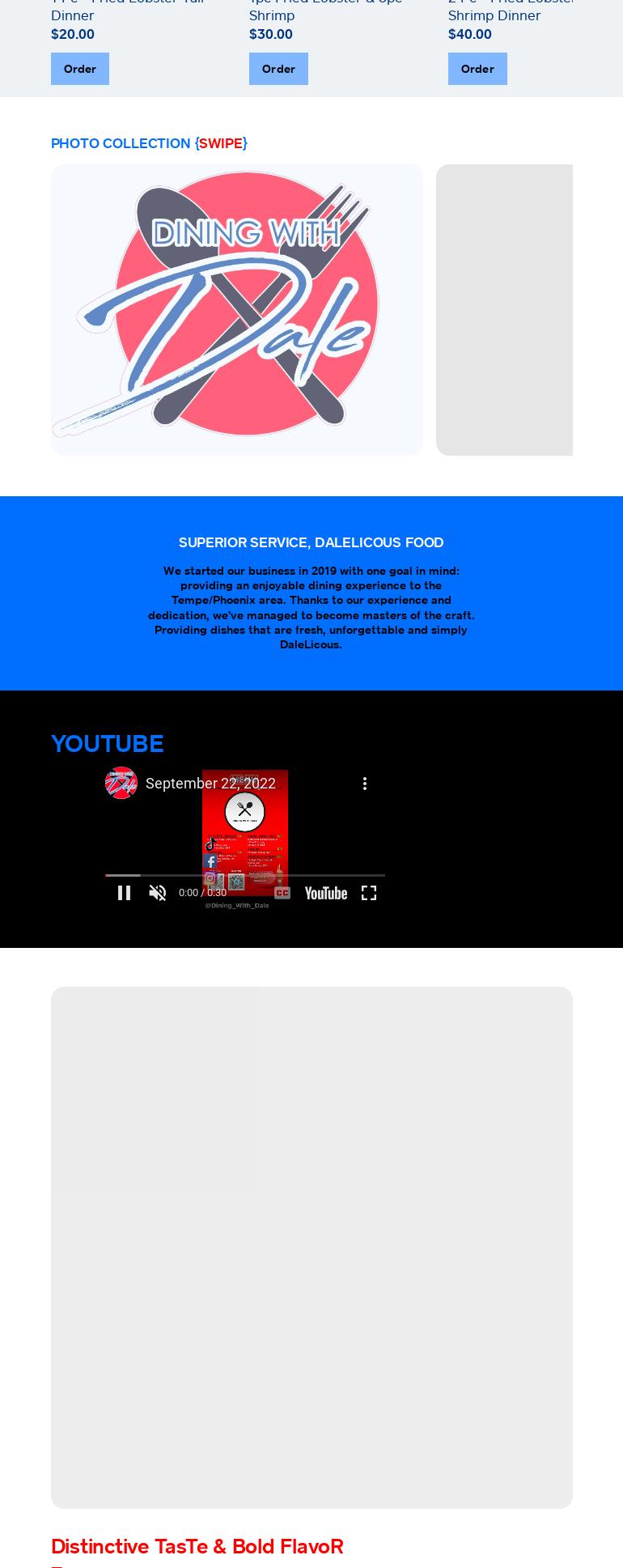 Dining With Dale Menu