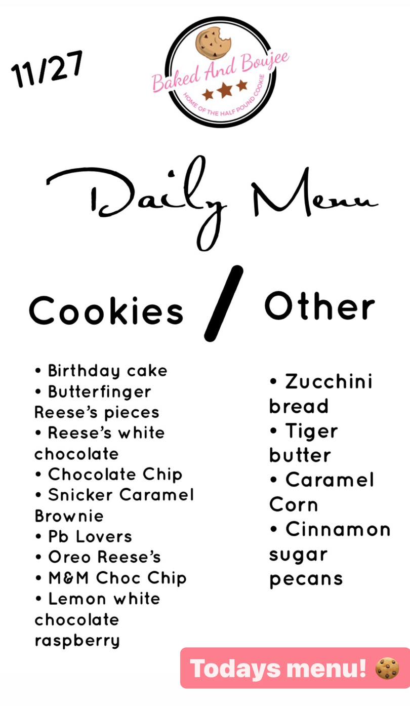 Baked and Boujee Menu