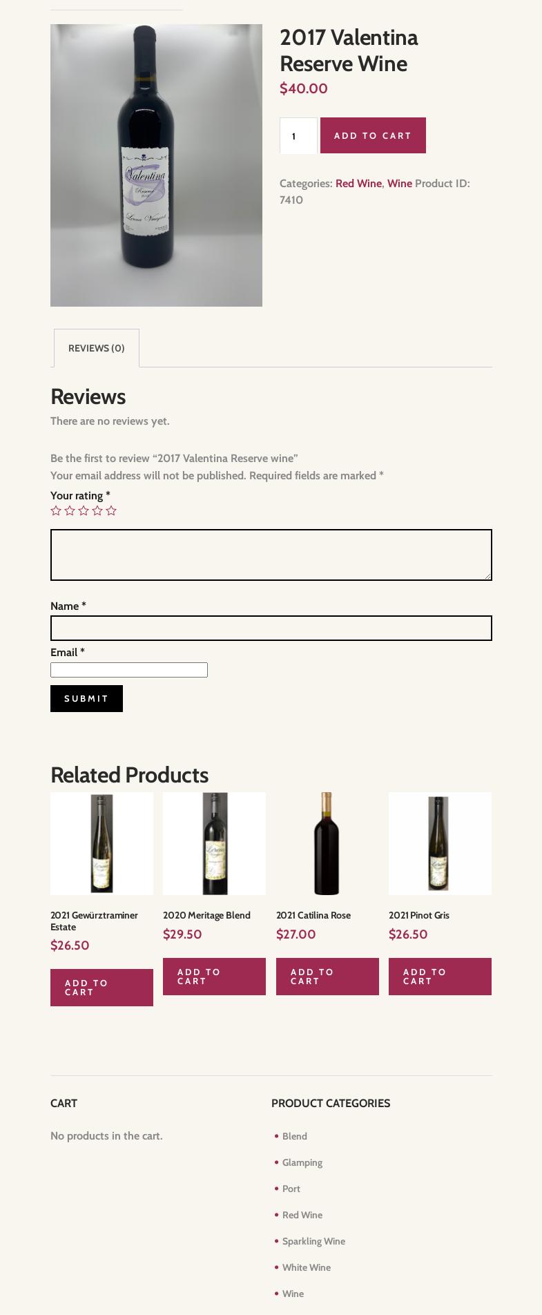 Isla de Lerena Vineyard Menu