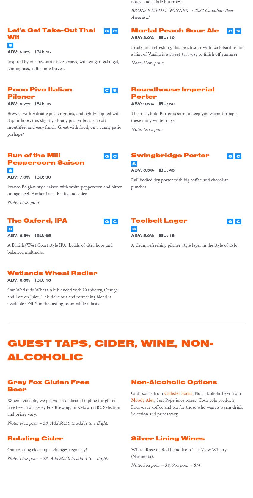 Tinhouse Brewing Co. Menu