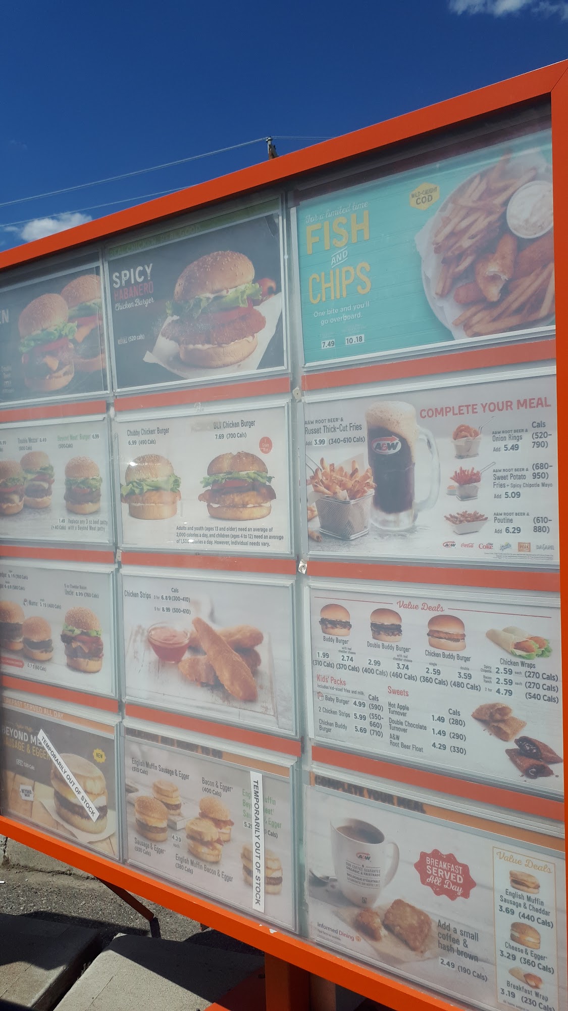 A&W Canada Menu