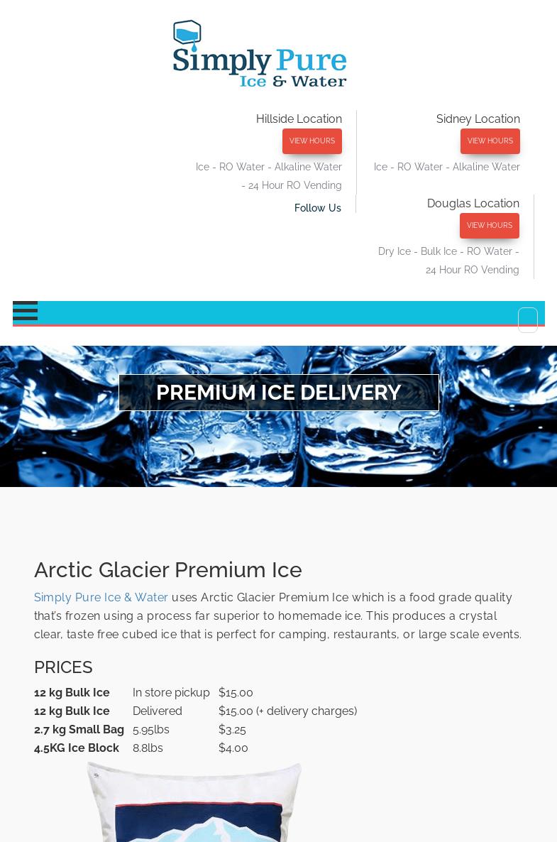 Simply Pure Ice & Water Menu