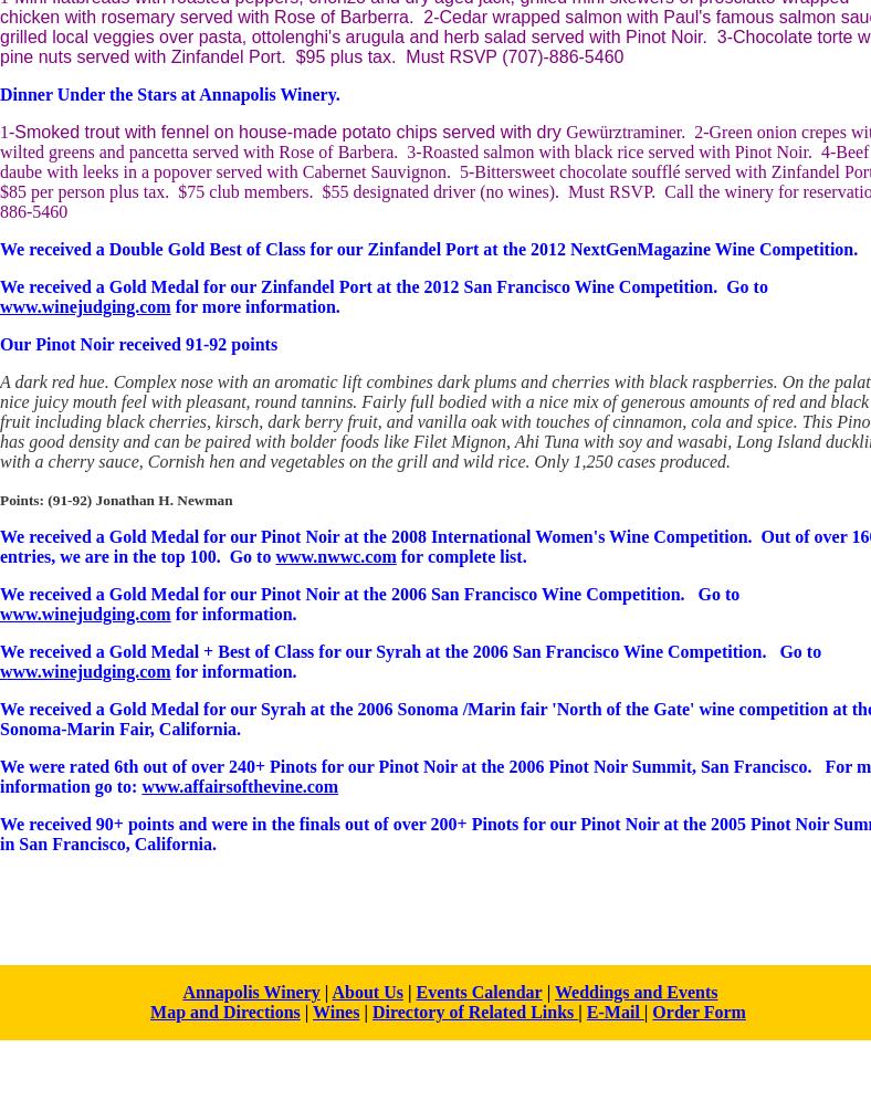 Annapolis Winery Menu