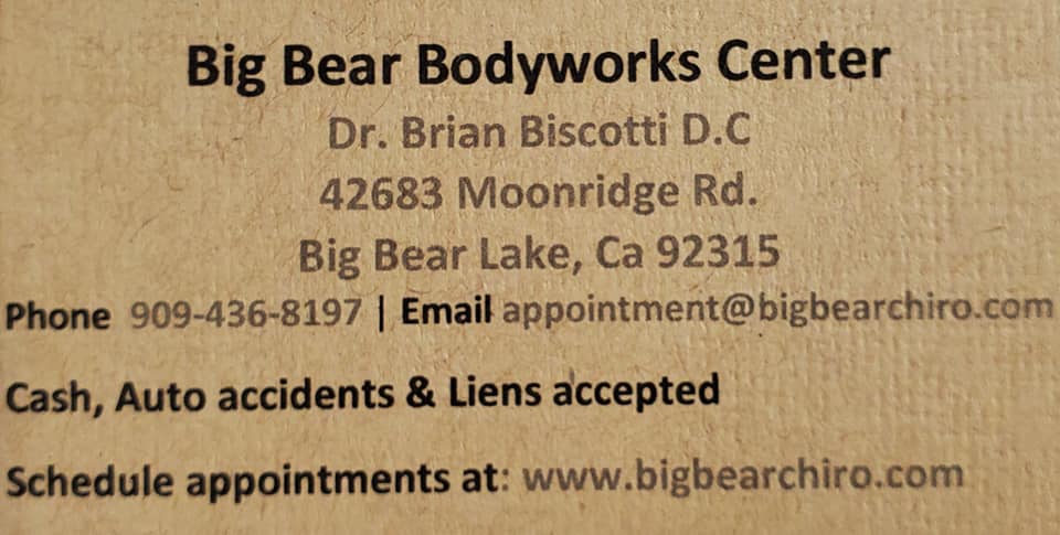Big Bear Bodyworks Center 42683 Moonridge Rd, Big Bear Lake California 92315