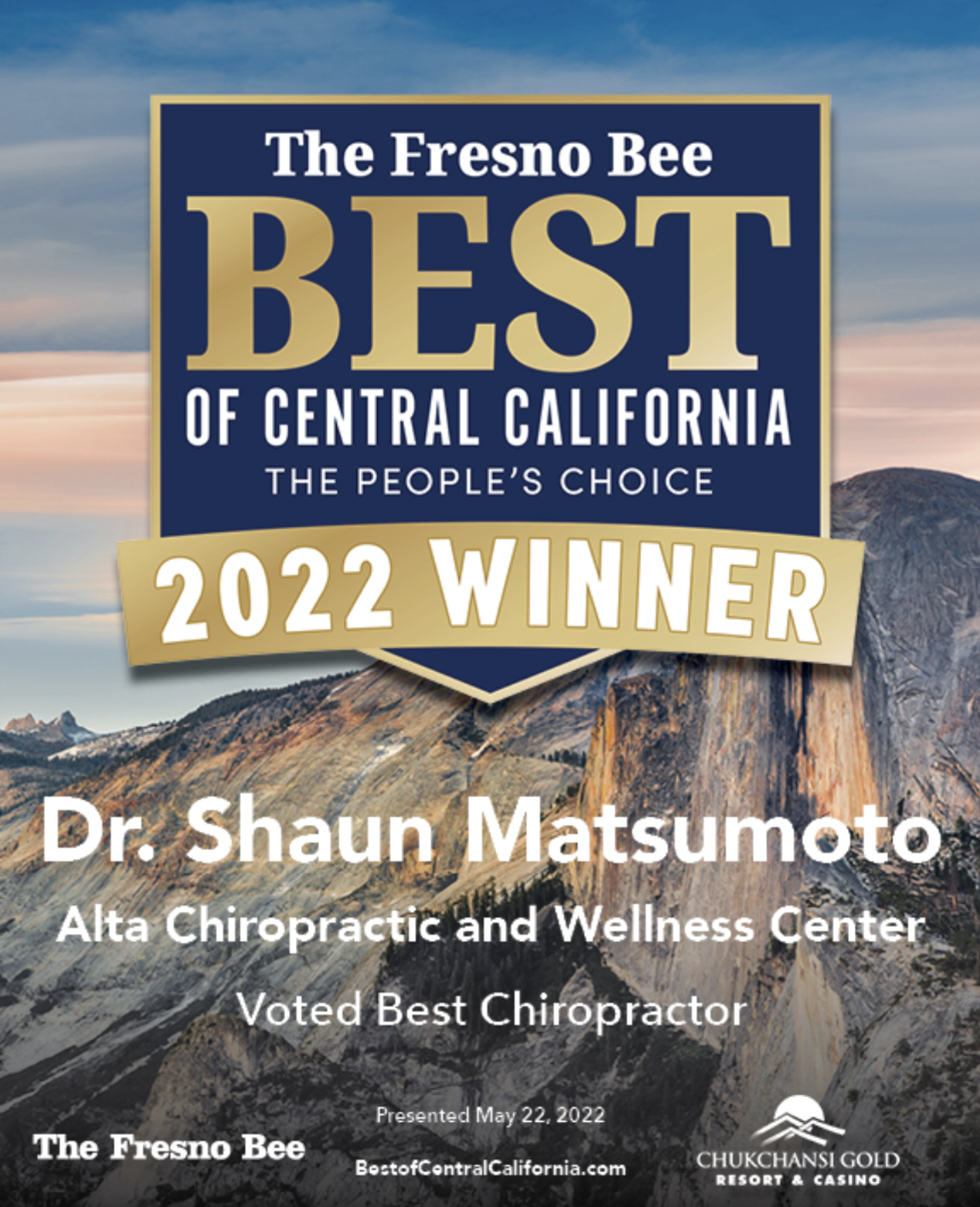 Dr. Shaun Matsumoto, Alta Chiropractic and Wellness Center 1171 N Alta Ave, Dinuba California 93618