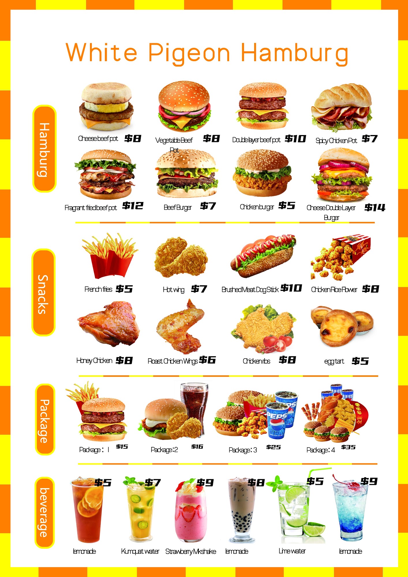 White Pigeon Food Menu