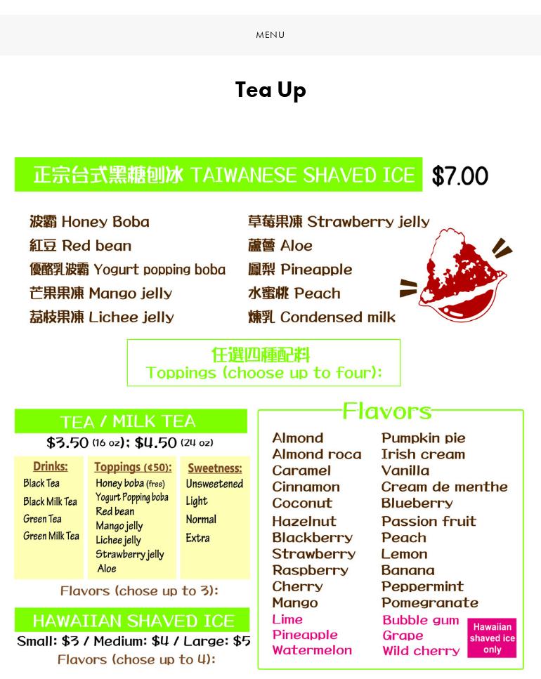 Tea Up Menu