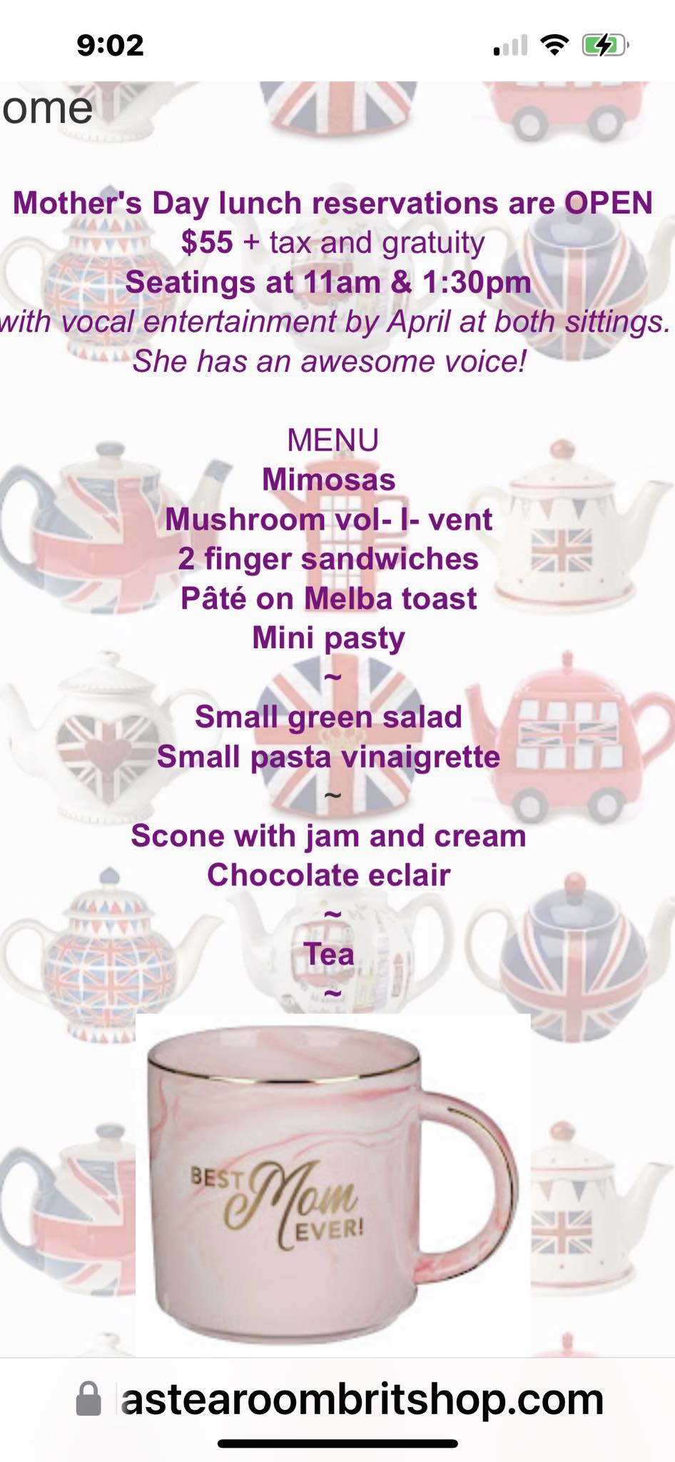 English Delicacies Tea Room Menu