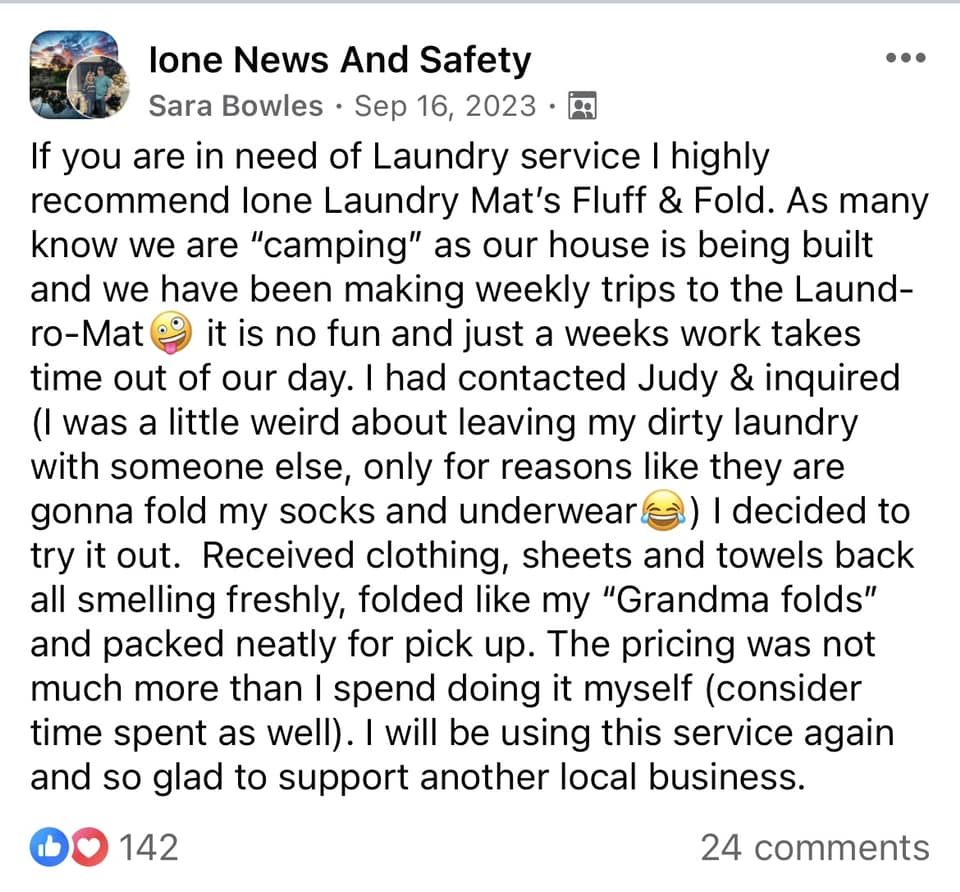 Ione Laundromat & Dry Cleaning 329 Preston Ave, Ione California 95640