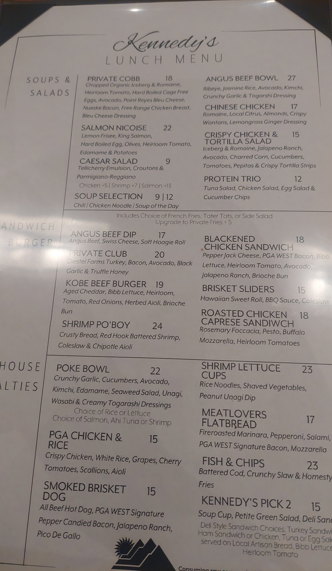 Kennedy's Menu