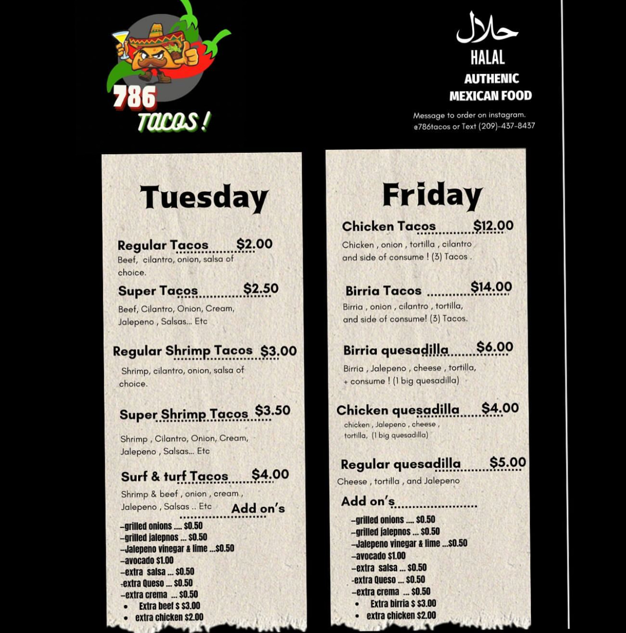 786 Tacos Menu