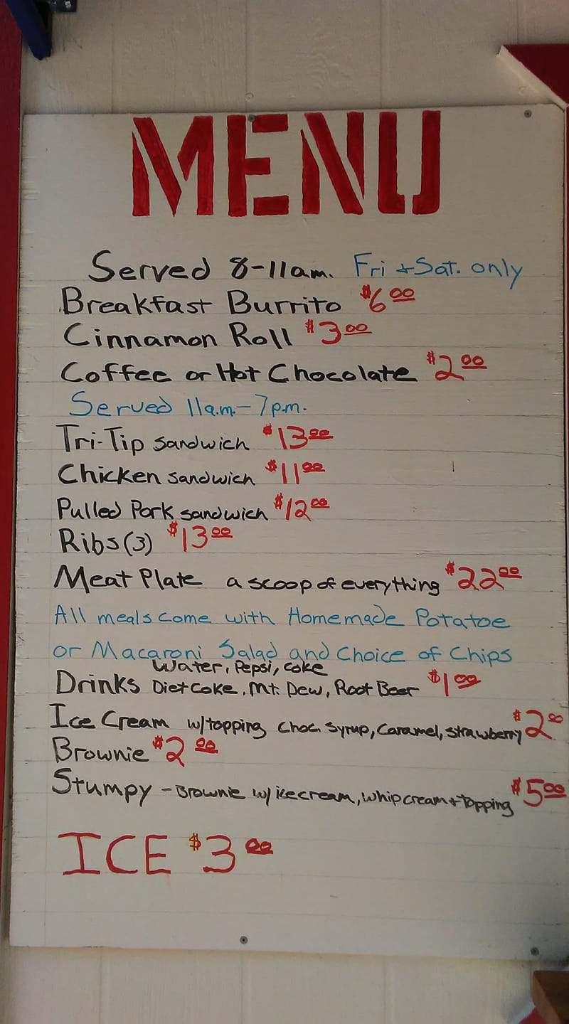 White Stump BBQ Menu
