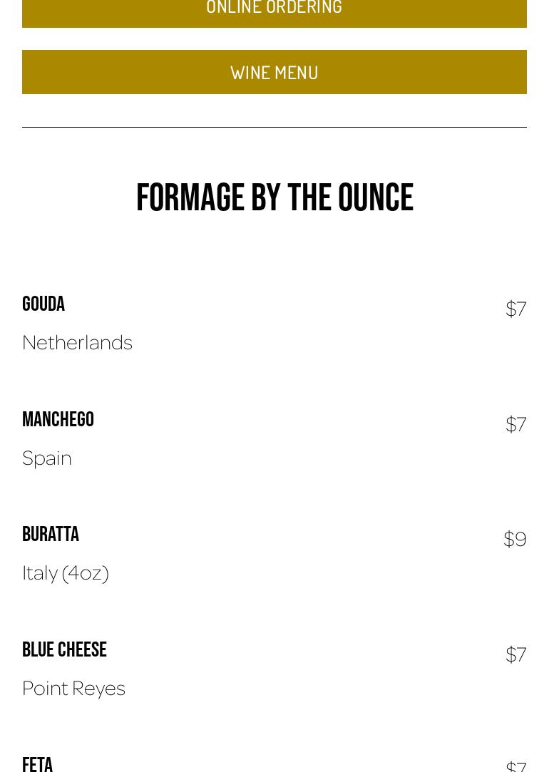 The Shed | Wine & Charcuterie Menu