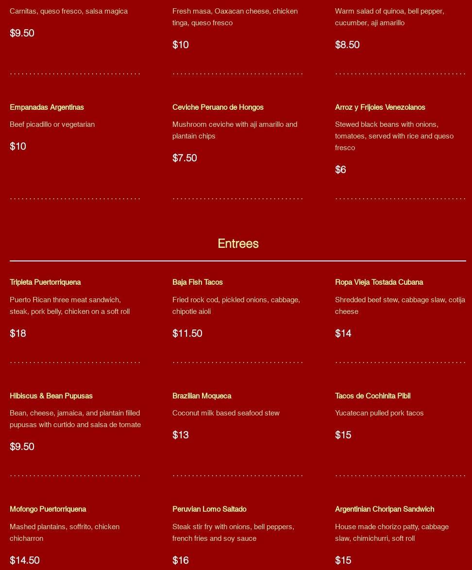 Banderas Latin American Kitchen Menu