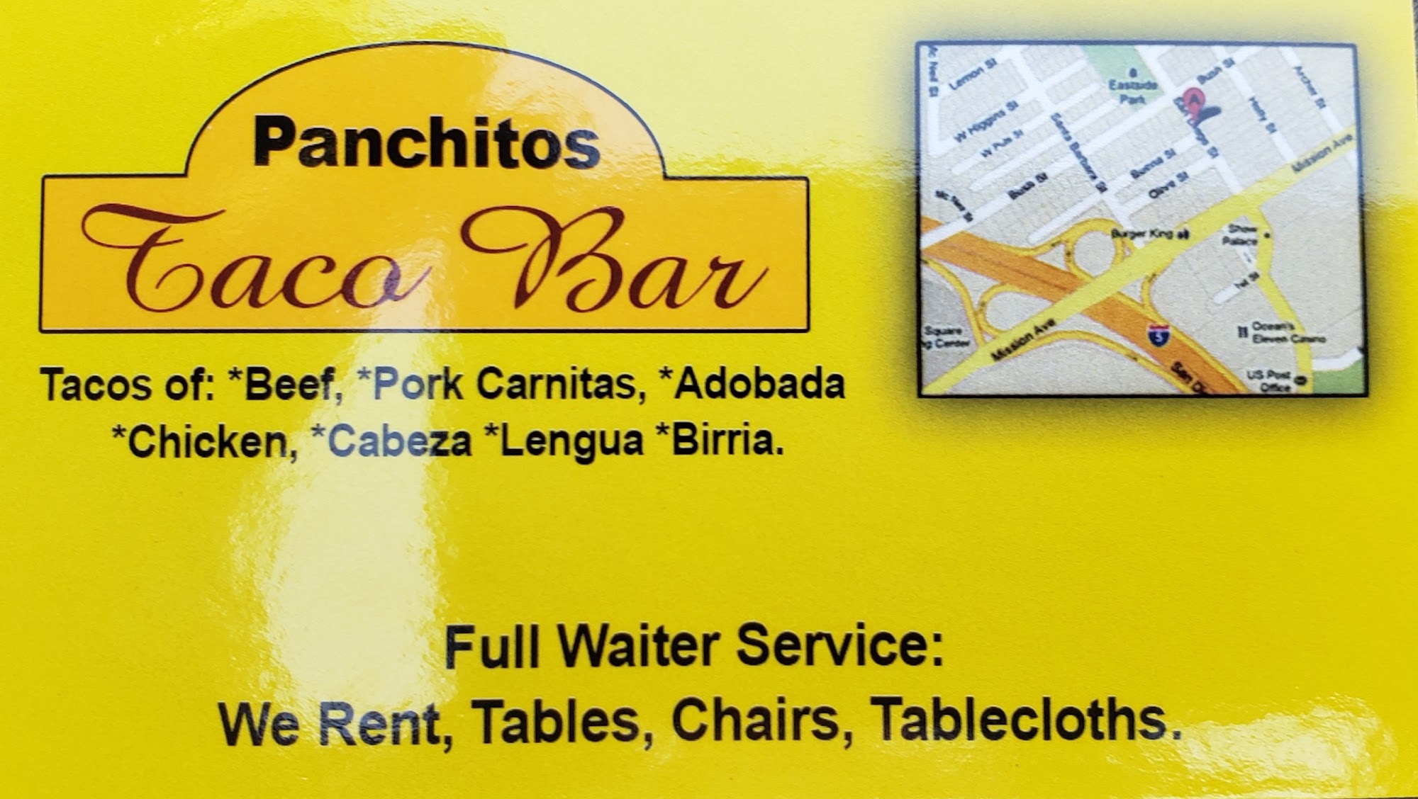 Panchitos Catering And Banquets Menu