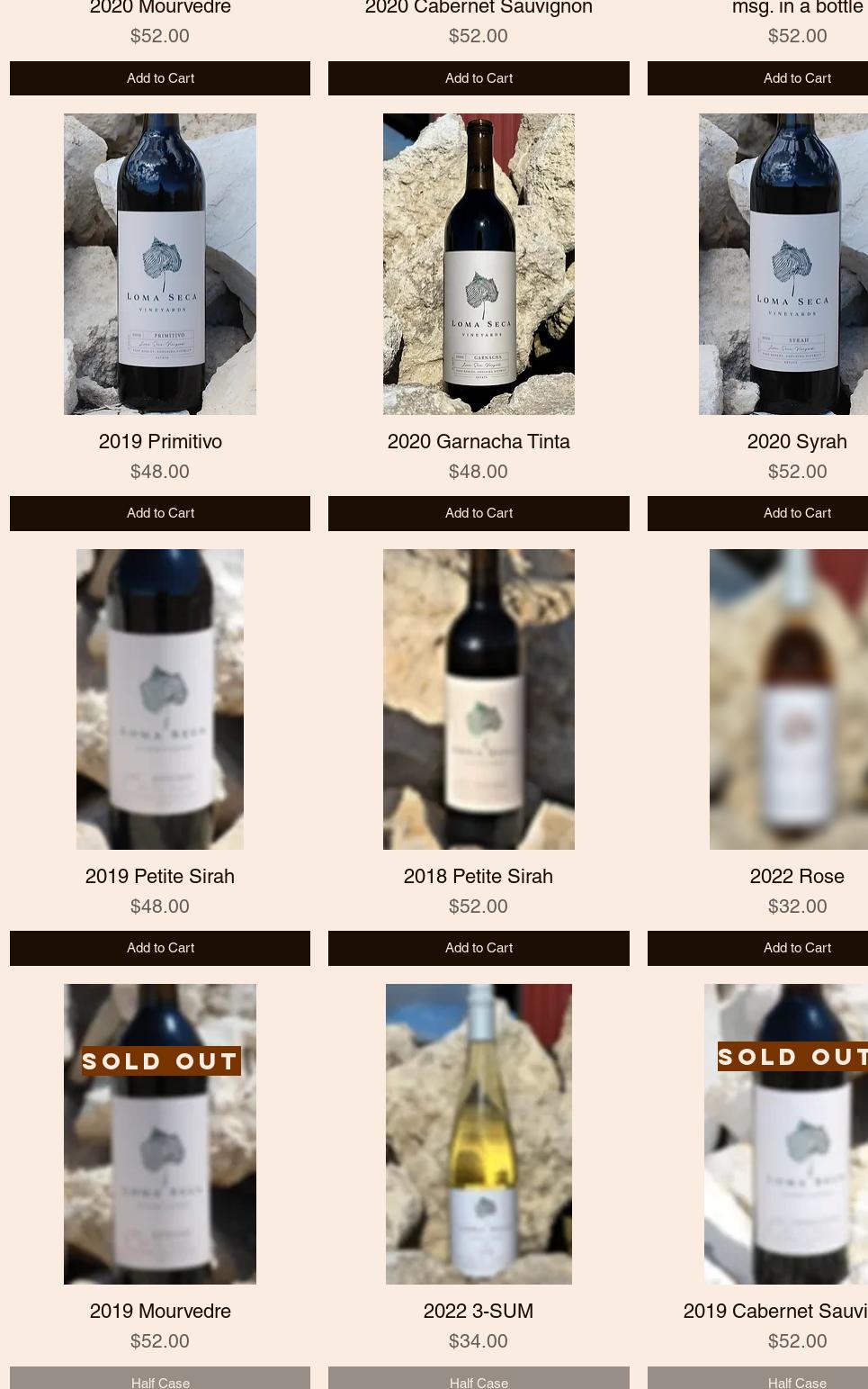 Loma Seca Vineyards Menu