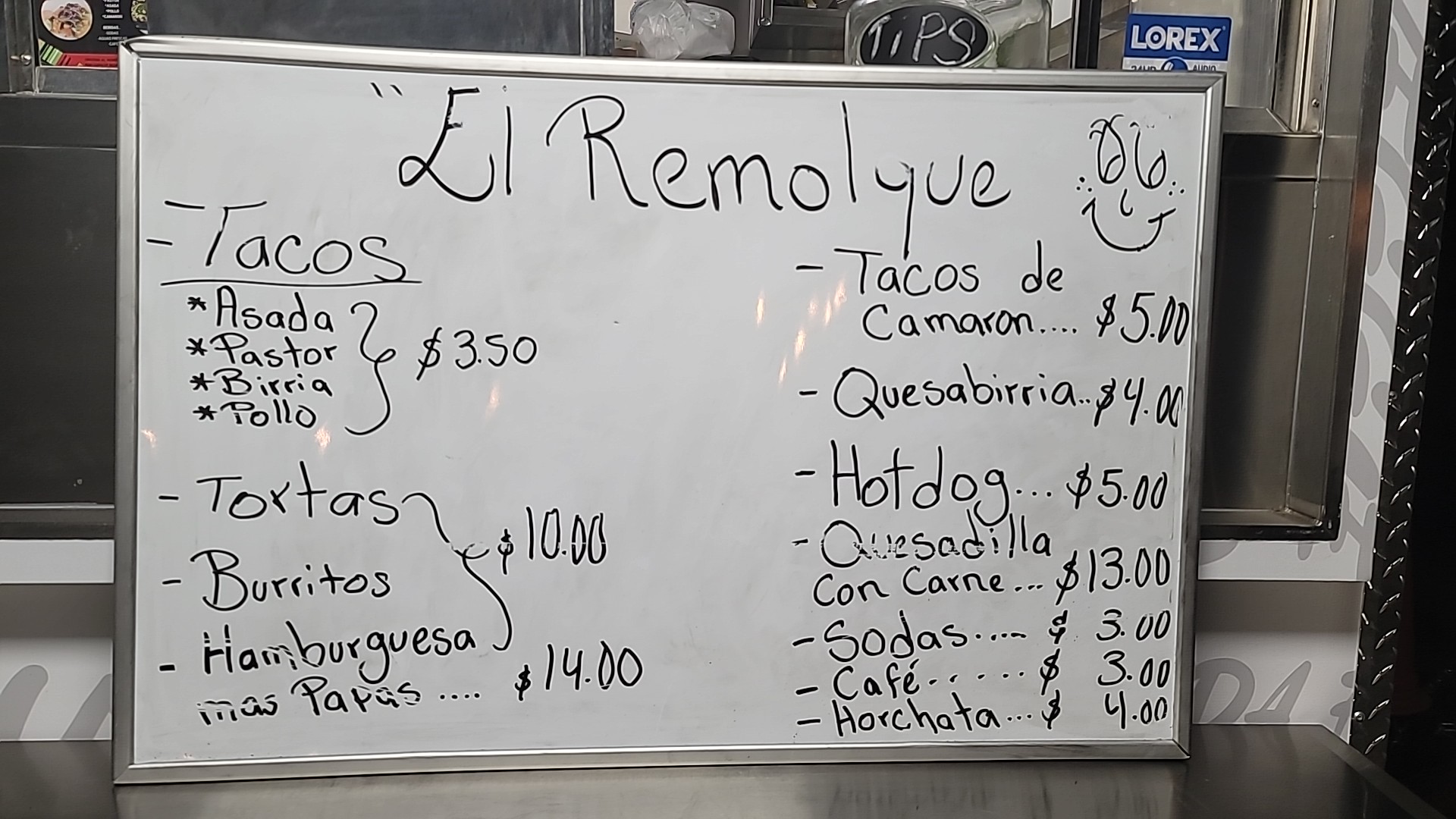 Tacos el Remolque Menu