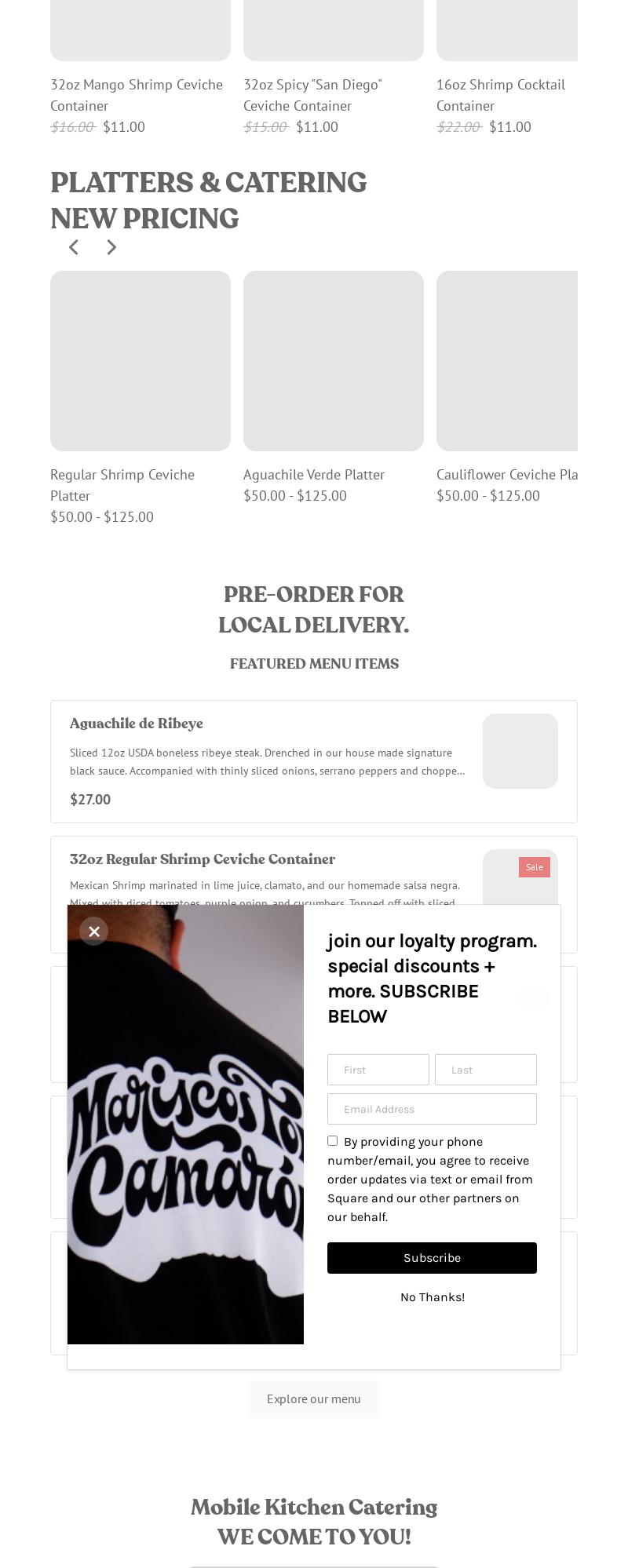 Mariscos Tone Camarón Menu