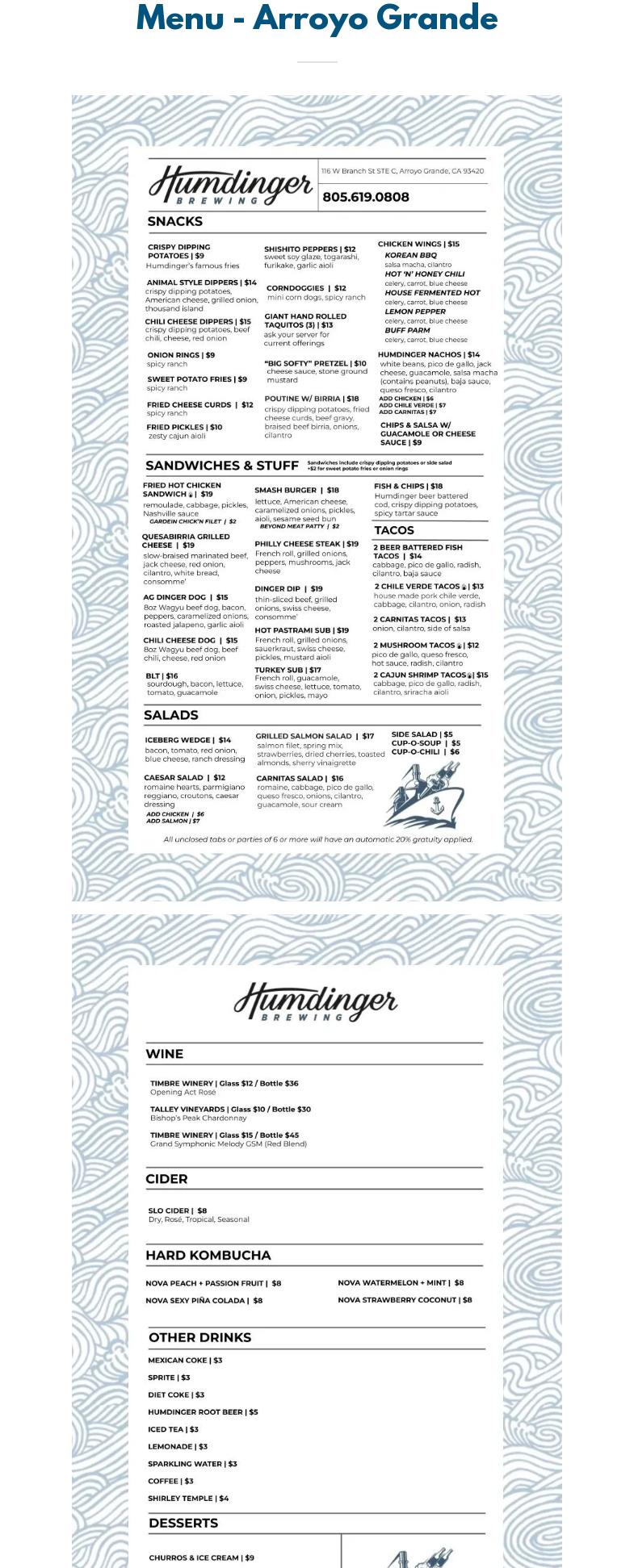 Humdinger Brewing Menu