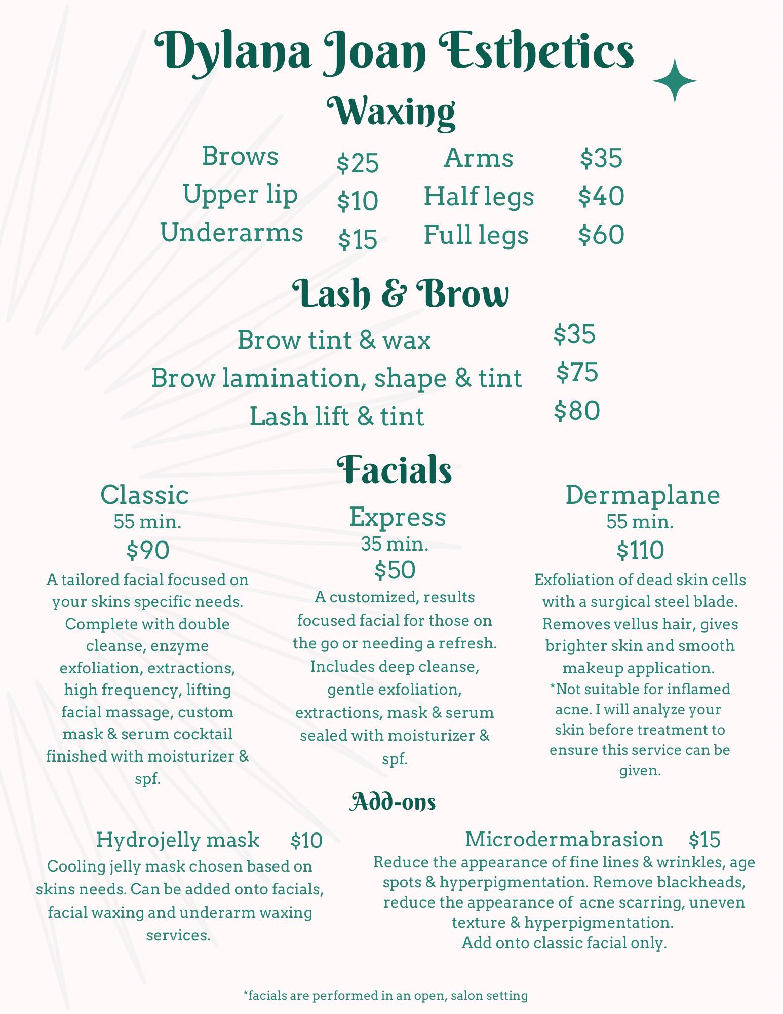 The POST Parlour Menu