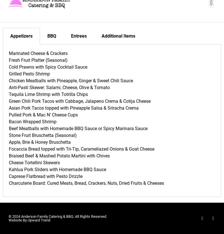 Anderson Family Catering Menu