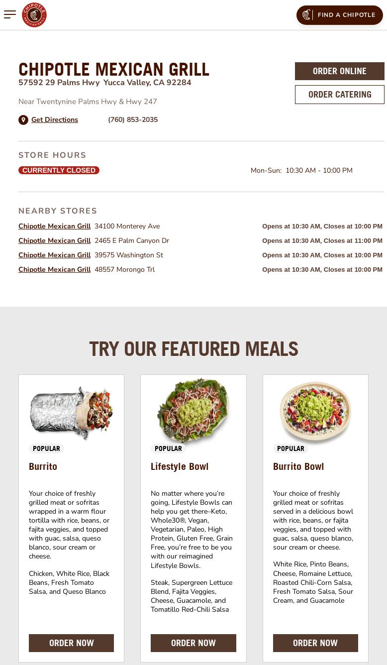 Chipotle Mexican Grill Menu