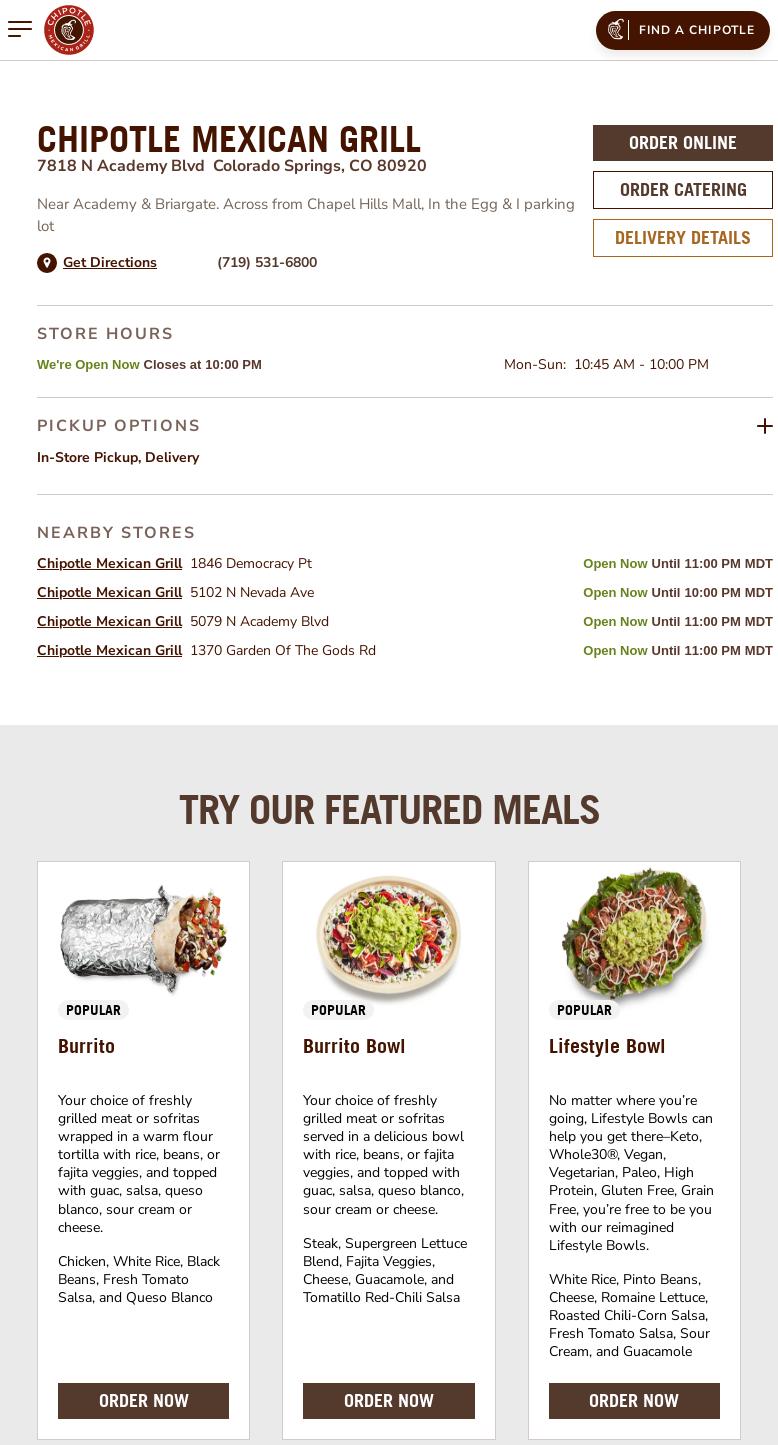 Chipotle Mexican Grill Menu