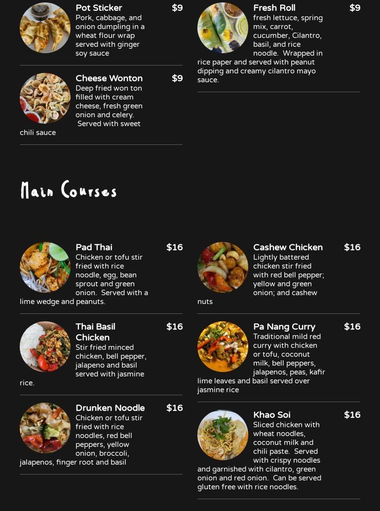 pali thai Menu